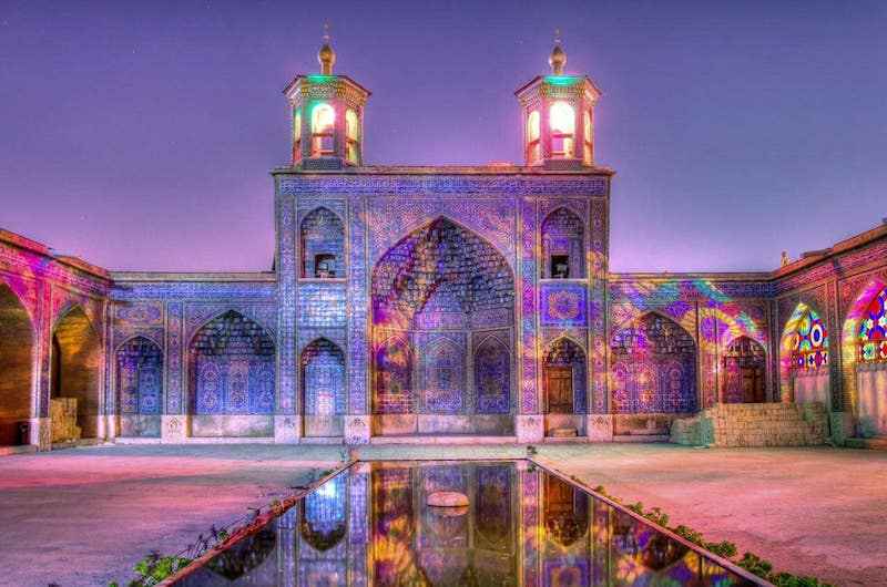 Pink Mosque at Night, Shiraz Travel Attraction